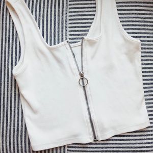 White zip-front crop top